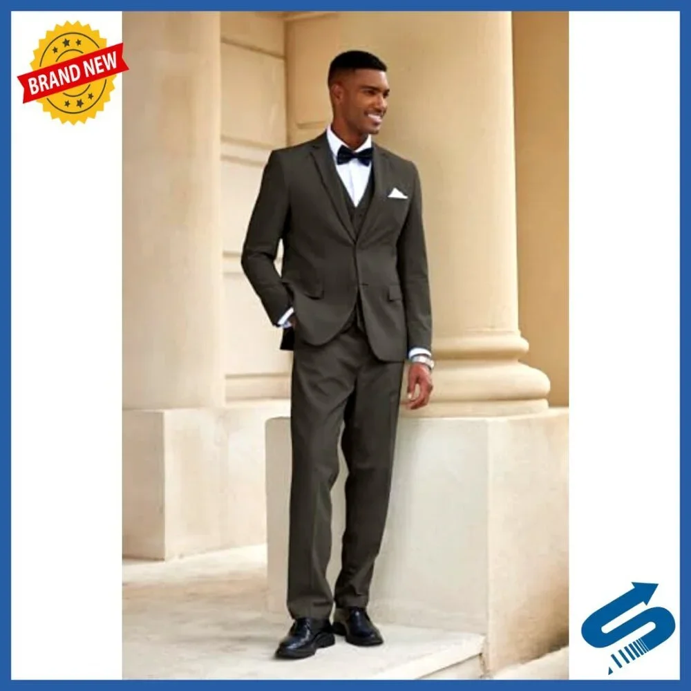 3-Piece Linen Suit Set Regular Fit Blazer Vest Pants for Wedding Business